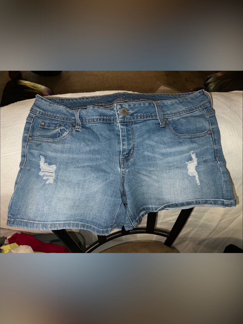 Distressed Light Wash Denim Shorts